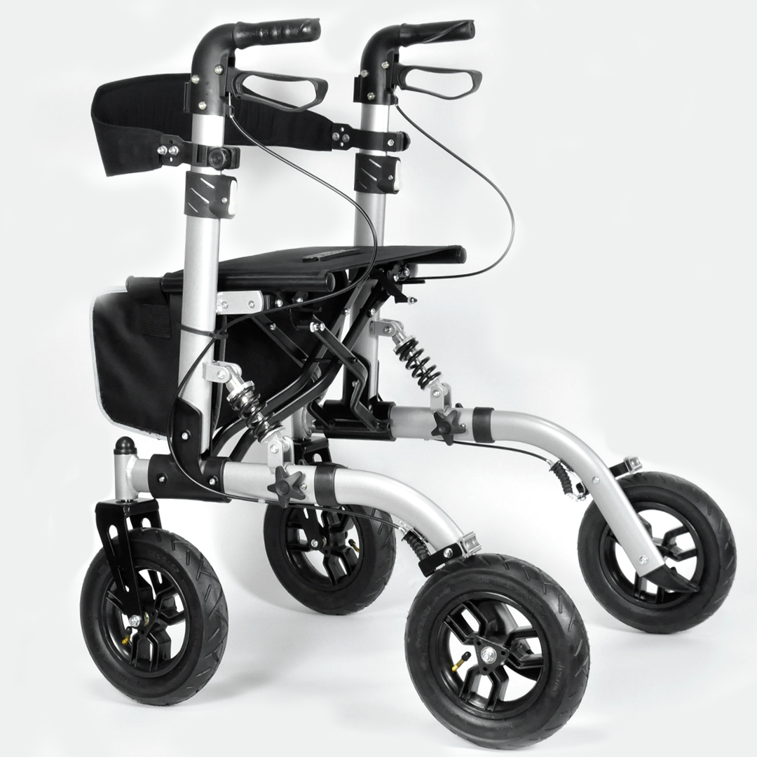 All Terrain 4 Wheeled Rollator Walkers for Seniors With Pneumatic Big Wheels Outdoor Walking Aid With Pneumatic Tyres With Seat & Adjustable Backrest