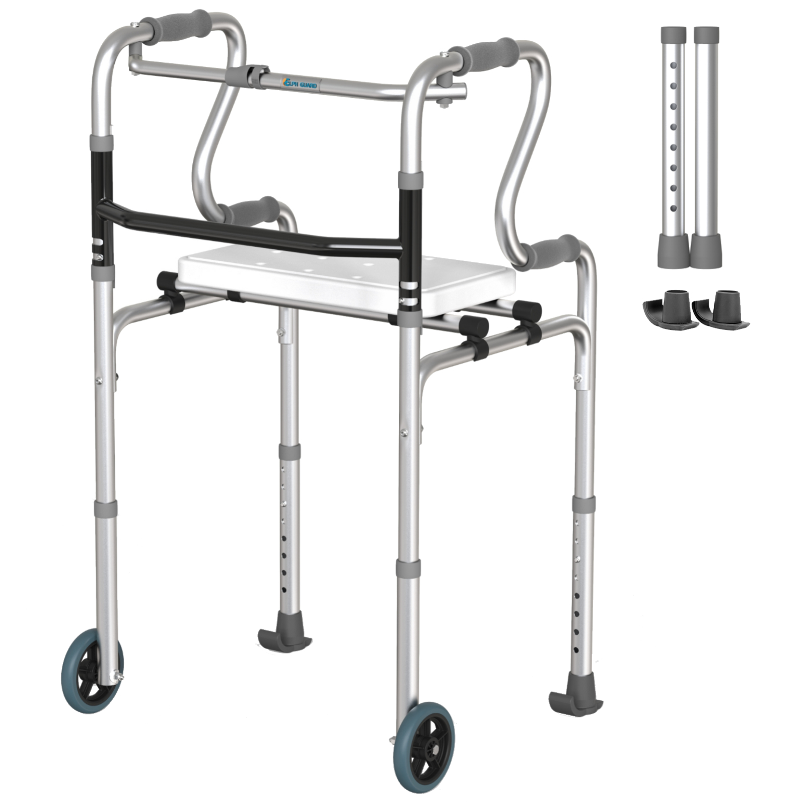 ELPH GUARD Folding Walker with Wheels Walkers for Seniors with Seat Front Wheel Walker 8 Height Adjustable Lightweight Shower Chair Bath Seat Supprot Up to 350lbs