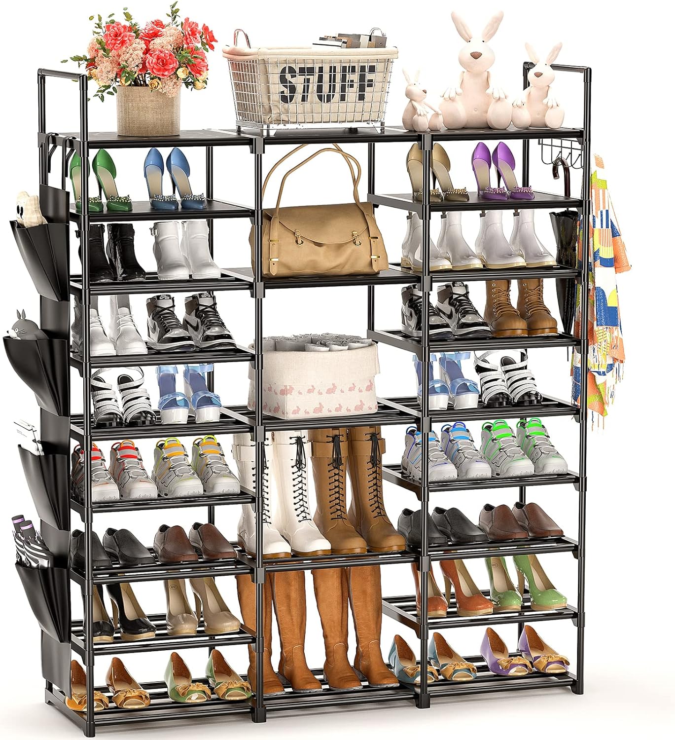 8 Tiers 64 Pairs Shoe Rack Organizer Metal Shoe Shelf Shoe Storage Free  Standing