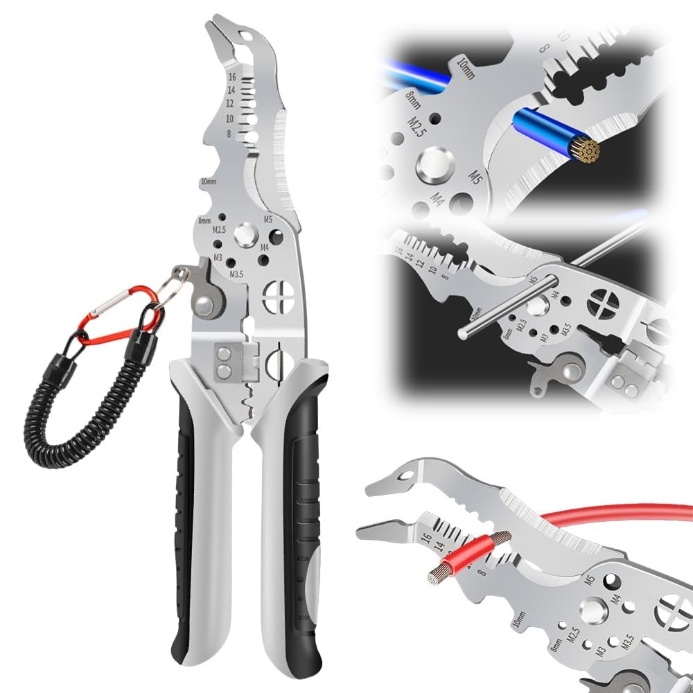 2024 New Multifunctional Elbow Wire Stripping Pliers with a Spring Keychain
