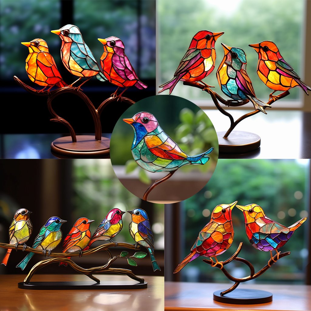 Christmas Hot Sale🎁🌈Stained Glass Birds on Branch Desktop Ornaments 🕊️
