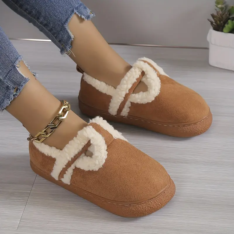 womens faux fur lined snow boots thermal slip on flat ankle boots winter warm outdoor low top boots 6