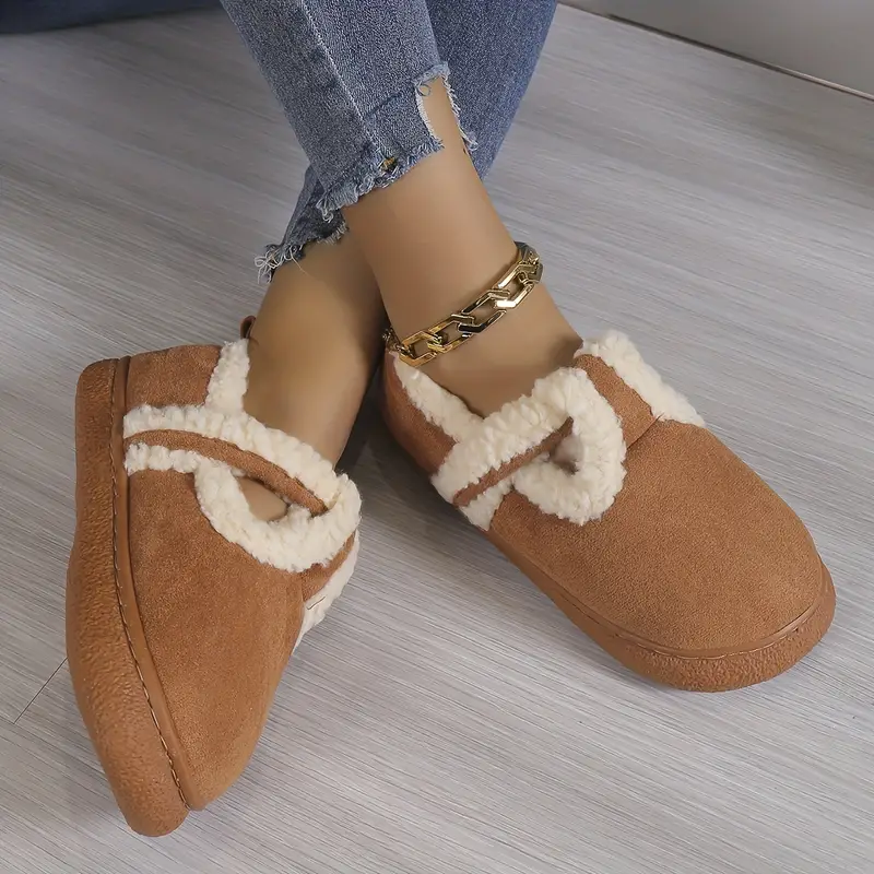 womens faux fur lined snow boots thermal slip on flat ankle boots winter warm outdoor low top boots 5