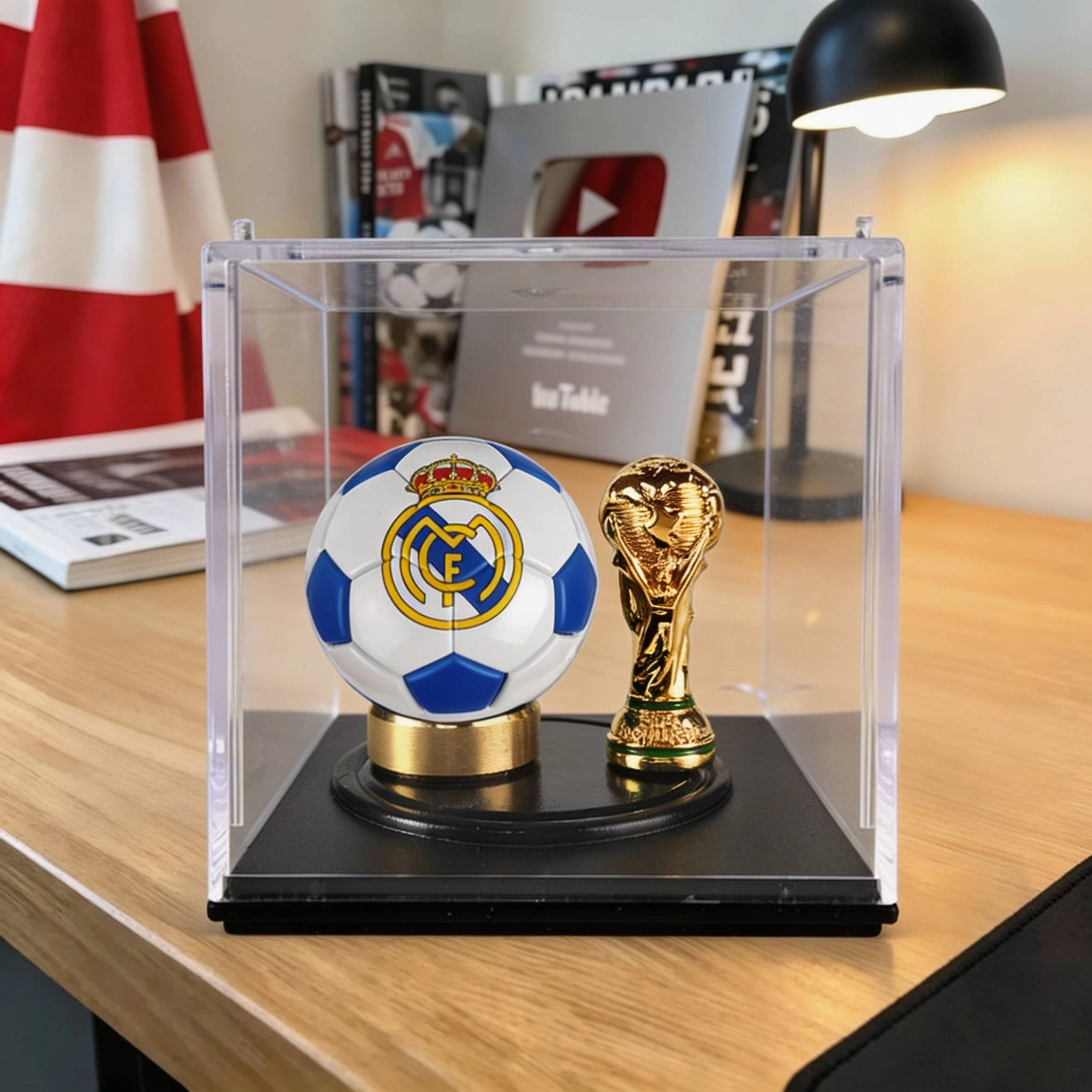 Real Madrid Mini Football & World Cup Trophy Acrylic Display Box