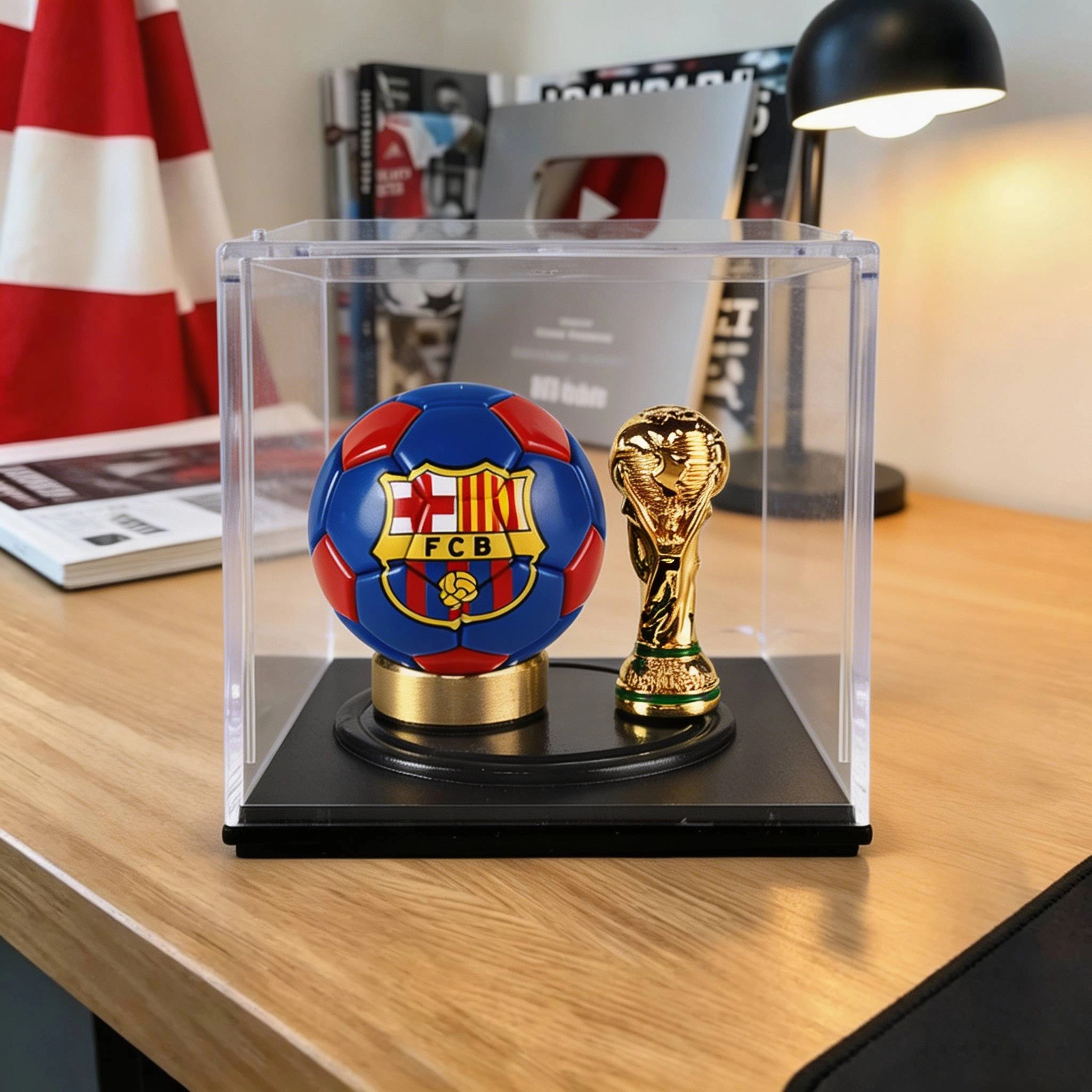 FC Barcelona Mini Football & World Cup Trophy Acrylic Display Box