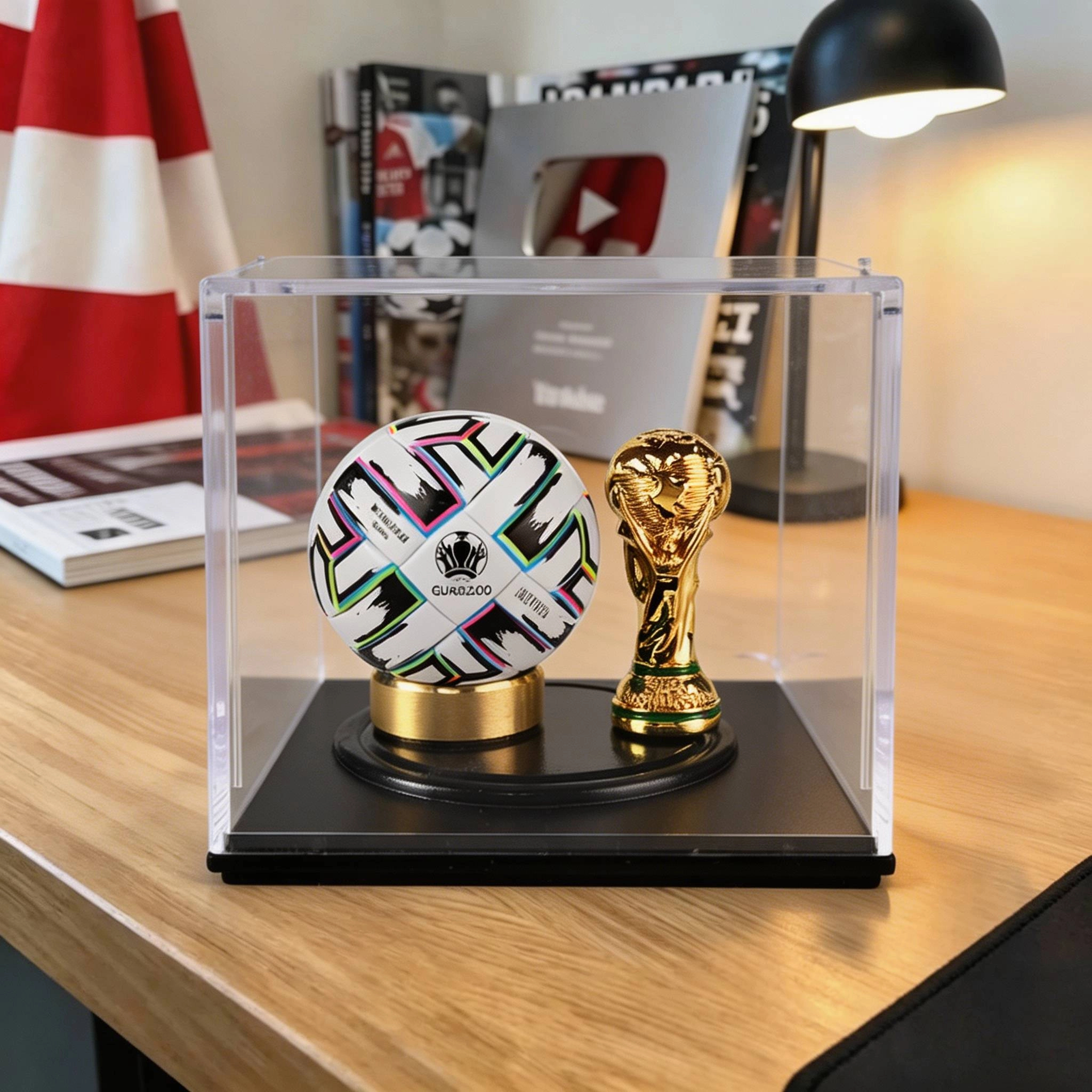 Euro 2020 Commemorative Mini Football & World Cup Trophy Acrylic Display Box