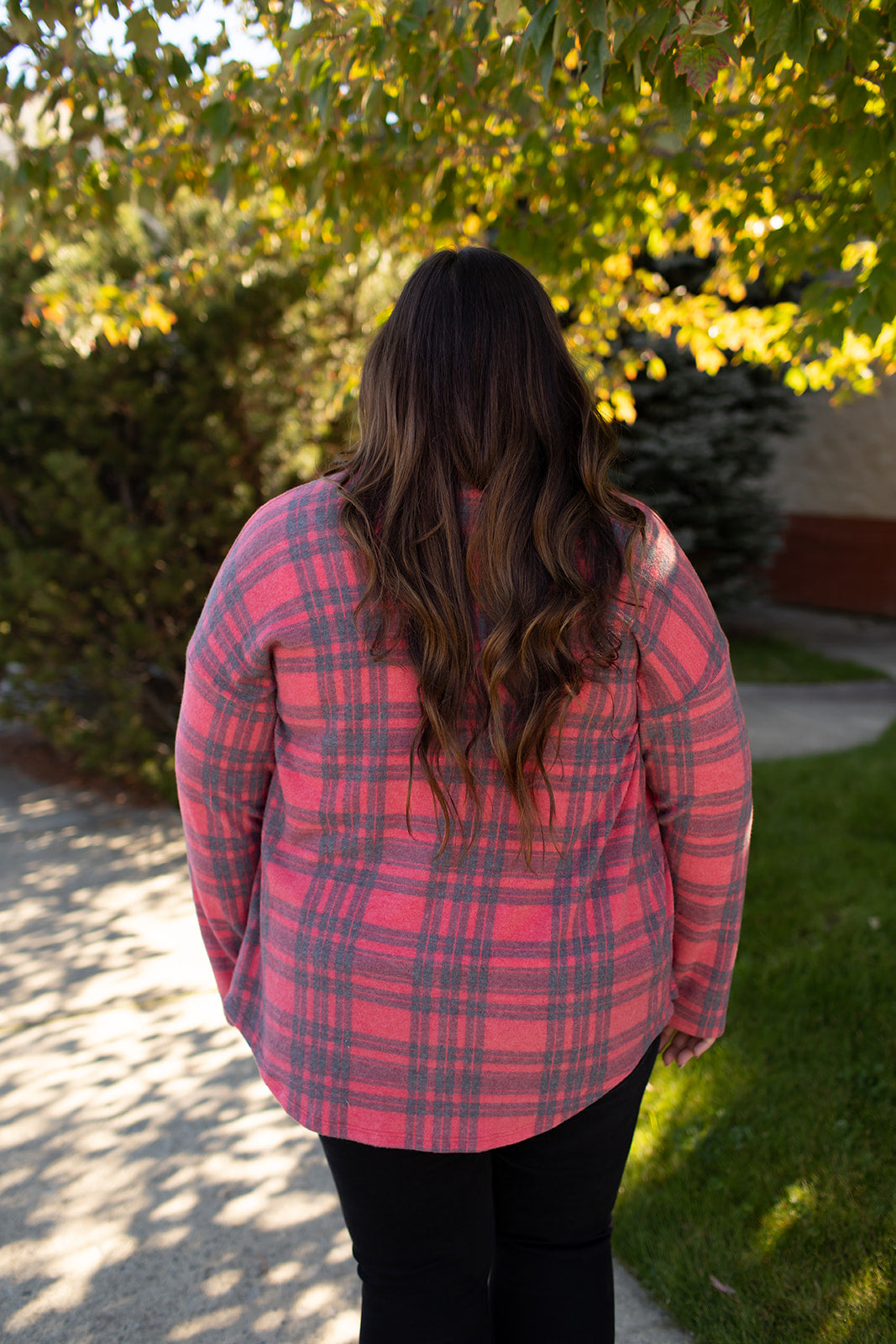 Red Black Plaid Oversized Fleece Button Up (SM-3X)