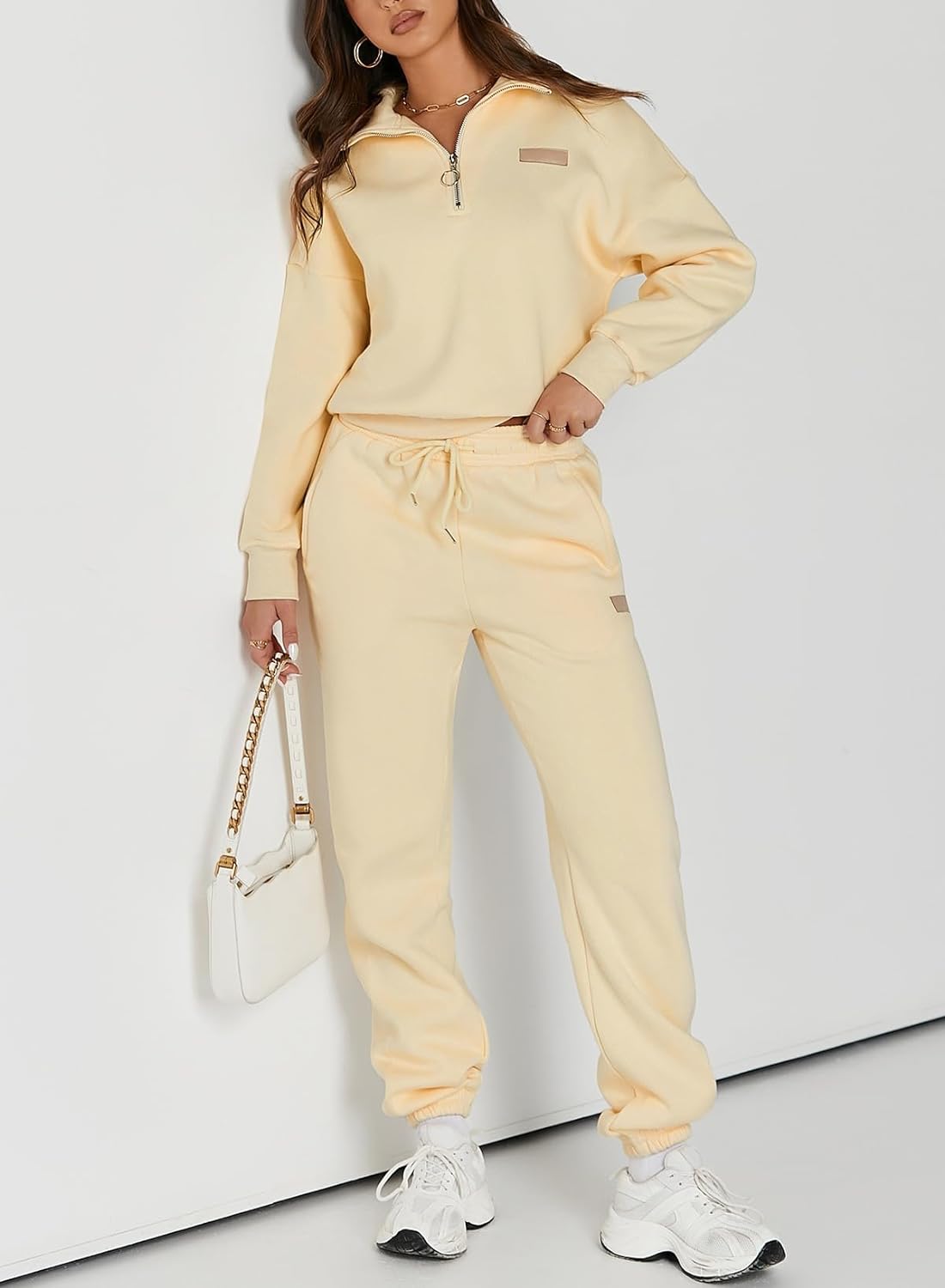 Women 2 Piece Outfits Sweatsuit Lounge Set Half Zip Pullover with Tracksuit Matching Pants Set