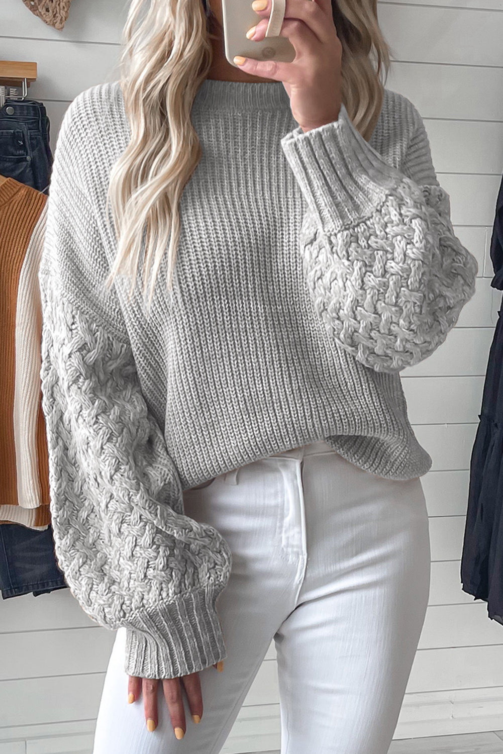 Chunky Knit Sleeve Drop Shoulder Sweater