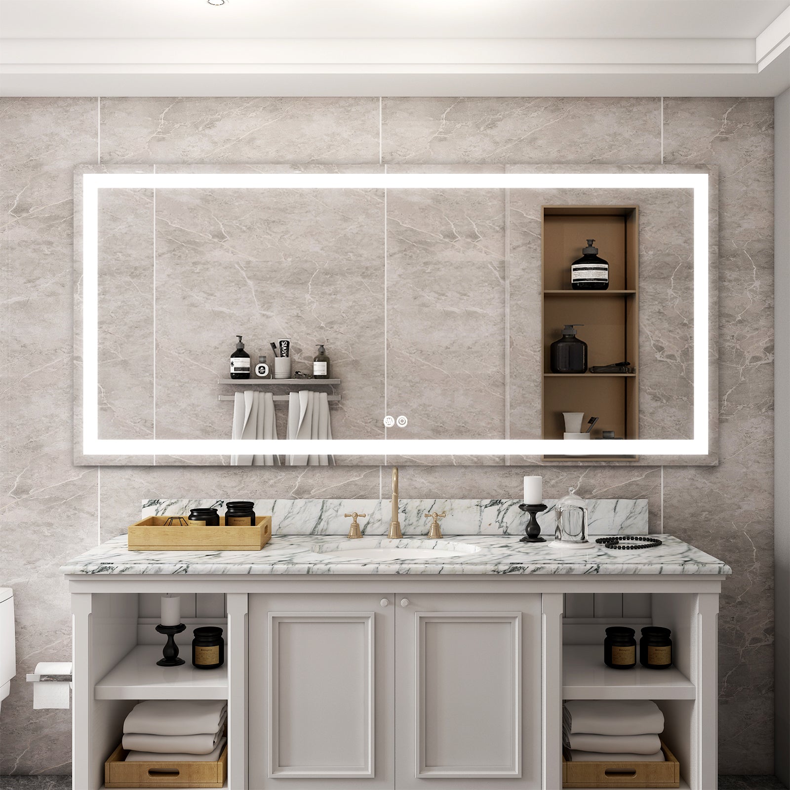 72 in. W x 36 in. H Rectangular Frameless Anti-Fog LED Light Bathroom Vanity Mirror in Aluminum-Arrisea