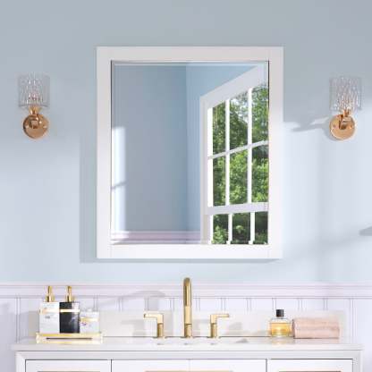 28 in. W x 32 in. H Framed Rectangular Beveled Edge Bathroom Vanity Mirror-Arrisea