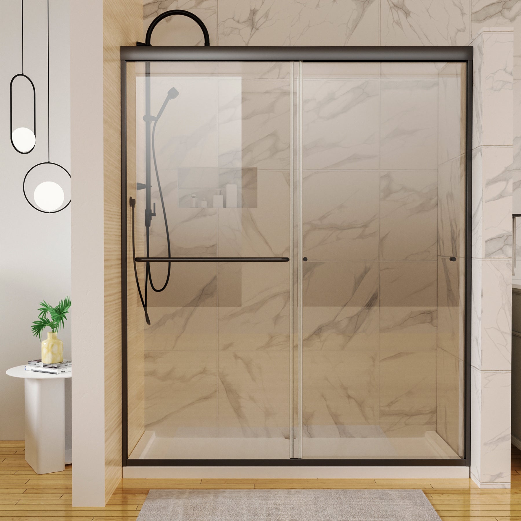 60 in. W x 70 in. H Sliding Framed Shower Door Finish with Clear Glass-Arrisea
