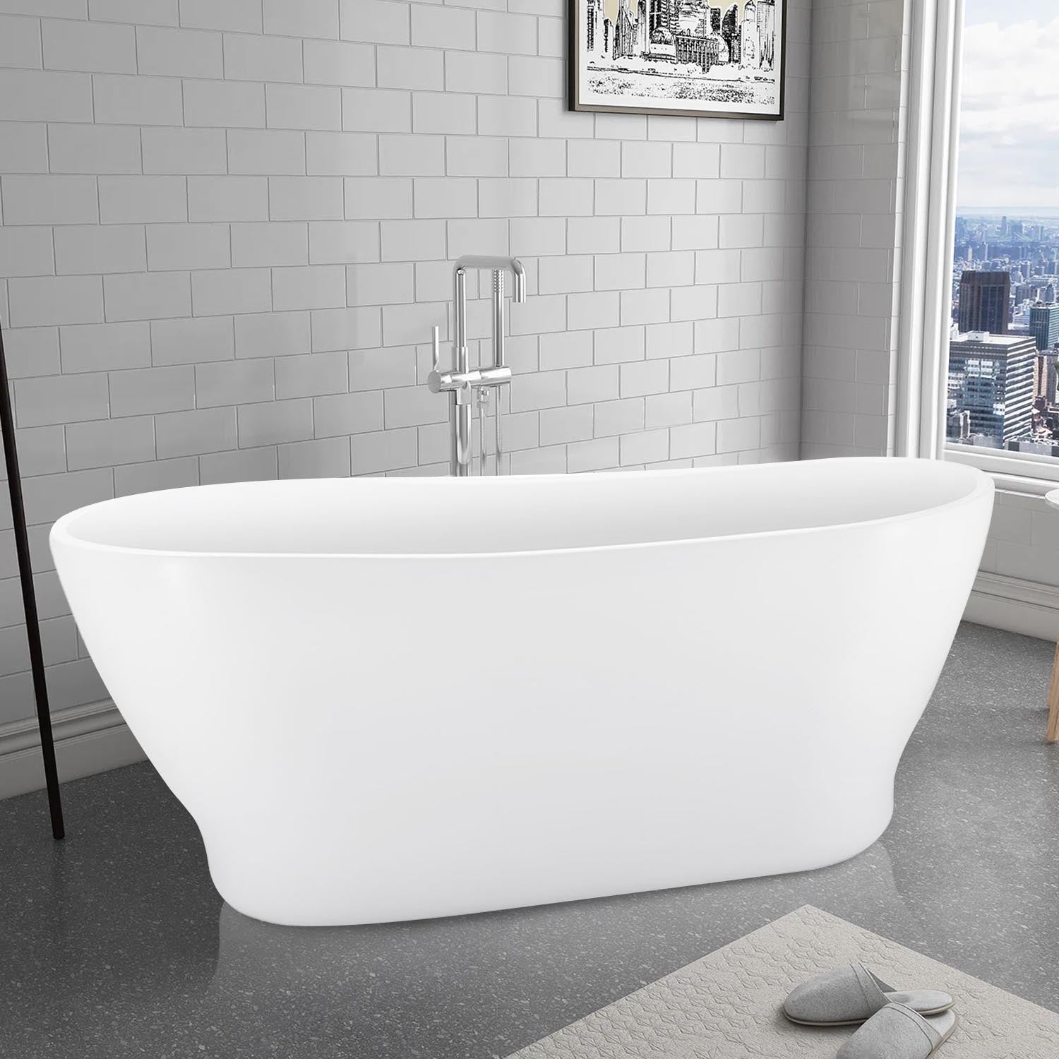 63"  White Acrylic Freestanding Soaking Bathtub-Arrisea