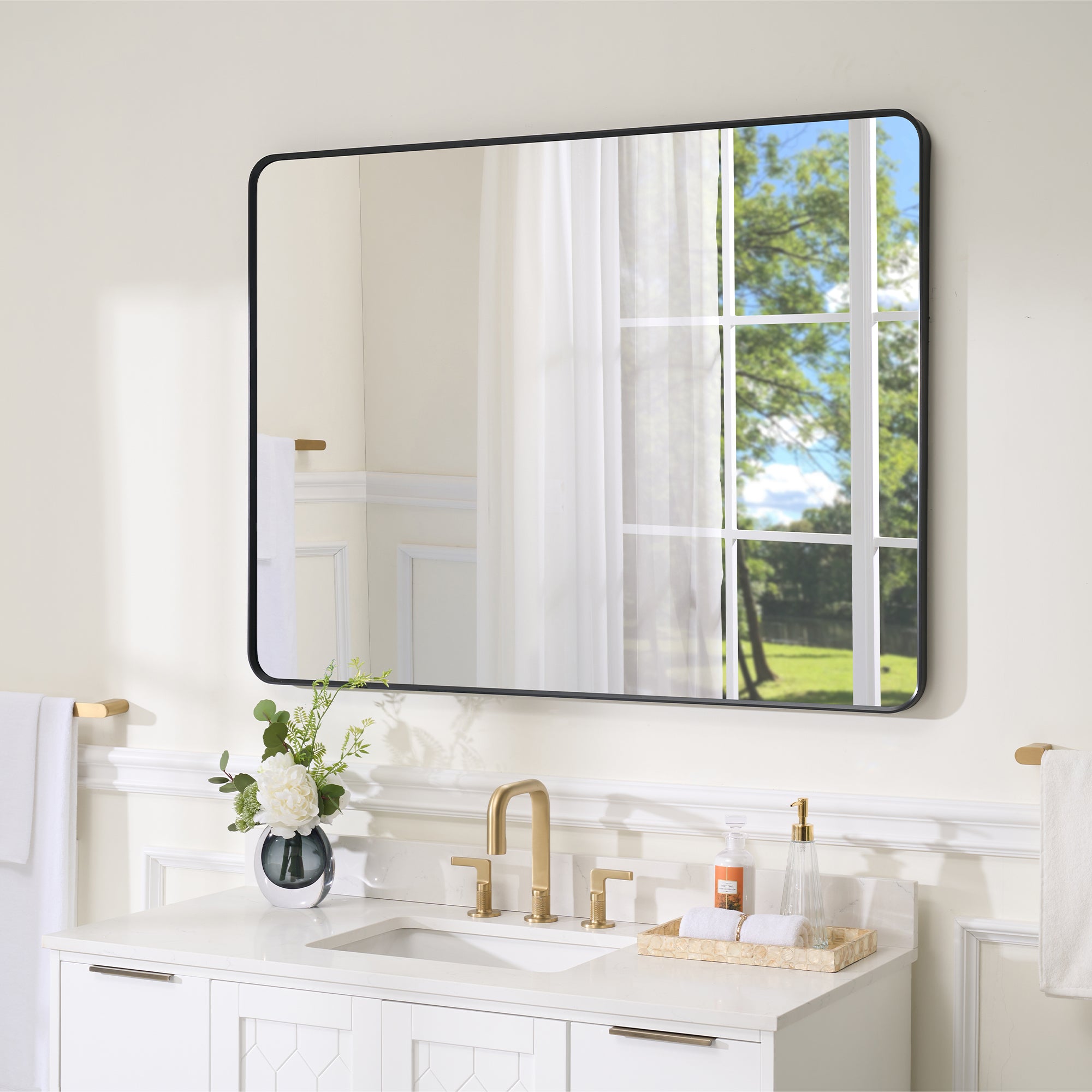 48-in W x 36-in H Black Rectangular Framed Bathroom Vanity Mirror-Arrisea