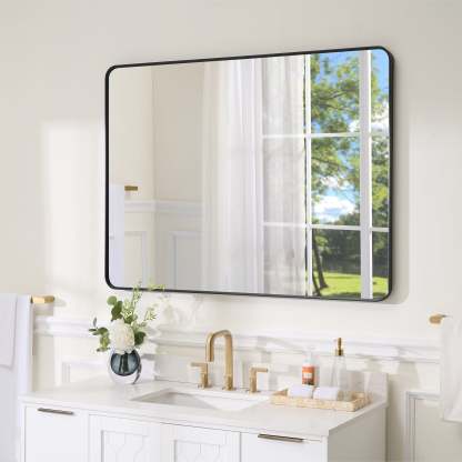 48-in W x 36-in H Black Rectangular Framed Bathroom Vanity Mirror-Arrisea