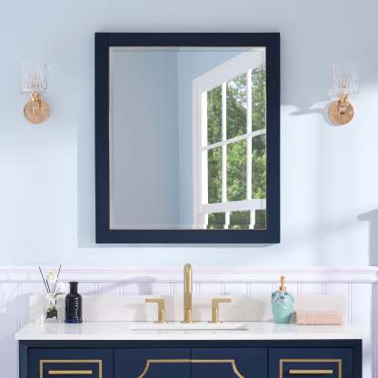 28 in. W x 32 in. H Framed Rectangular Beveled Edge Bathroom Vanity Mirror-Arrisea