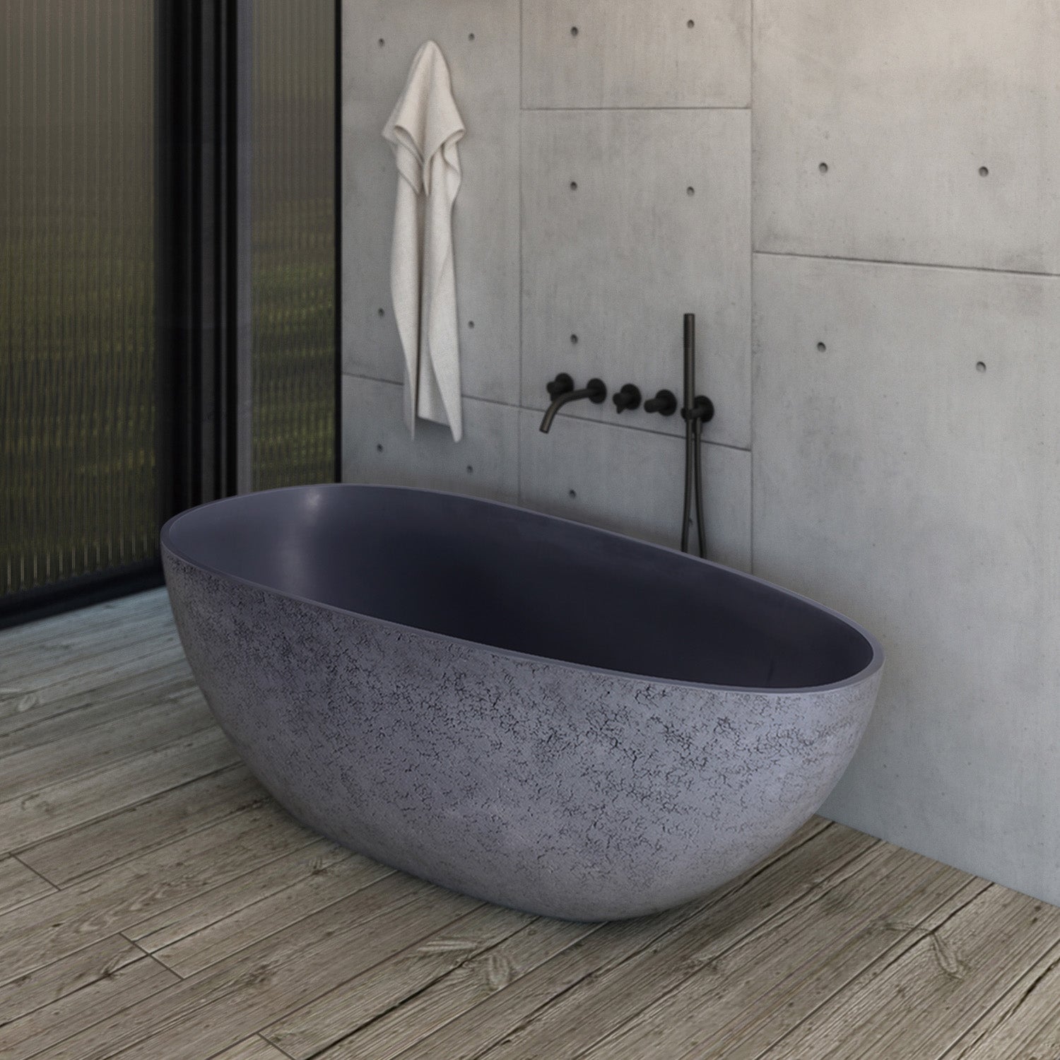 65-in Freestanding Solid Surface Soaking Bathtub for Bathroom in Cement Grey-Arrisea