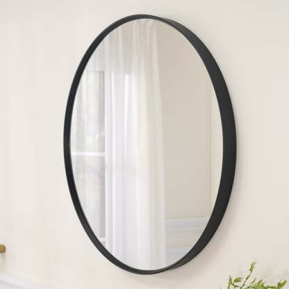 32 in. W x 32 in. H Black Modern Round Framed Aluminum Wall Mirror-Arrisea