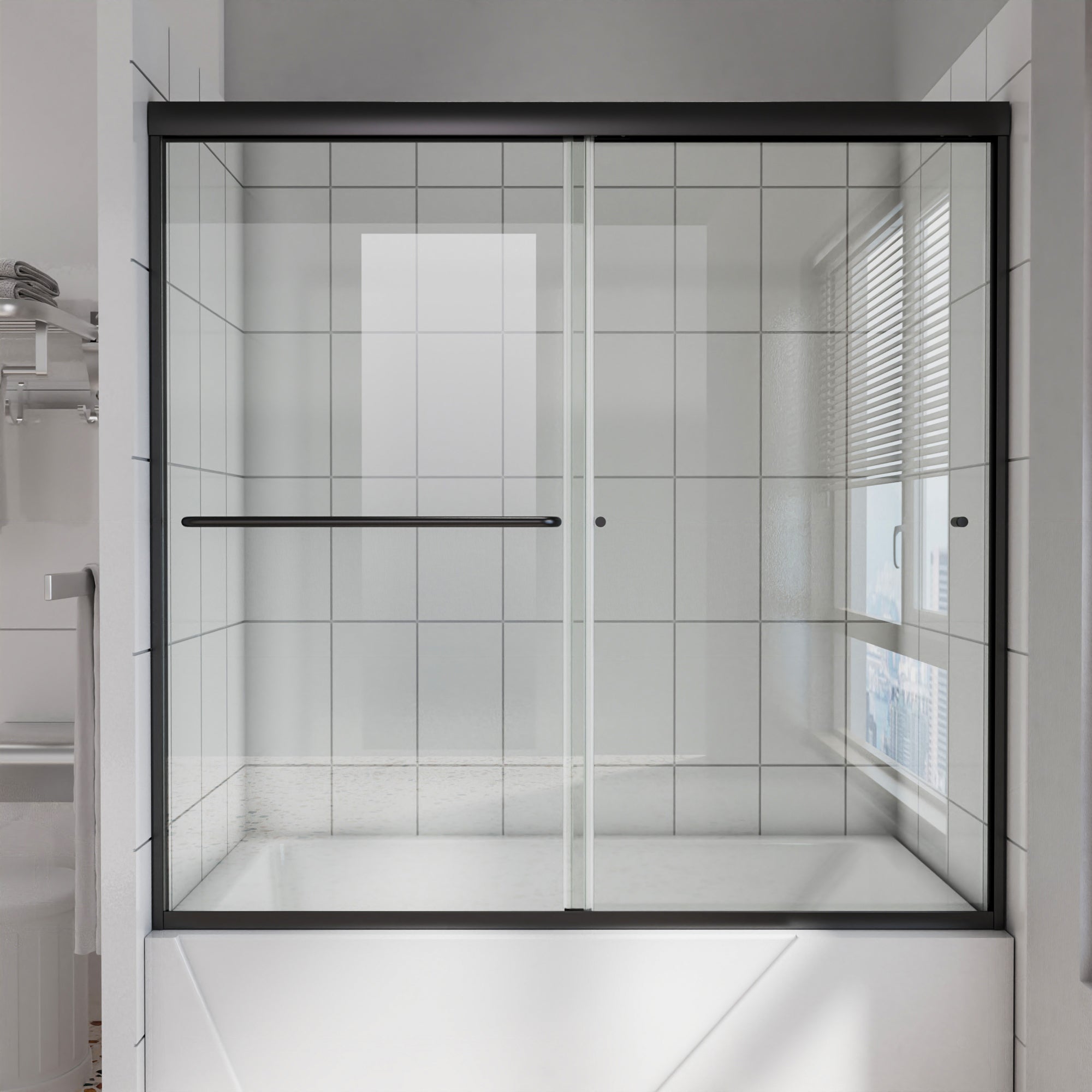56" - 60" W x 58" H Single Sliding Frameless Tub Door with Clear Glass-Arrisea