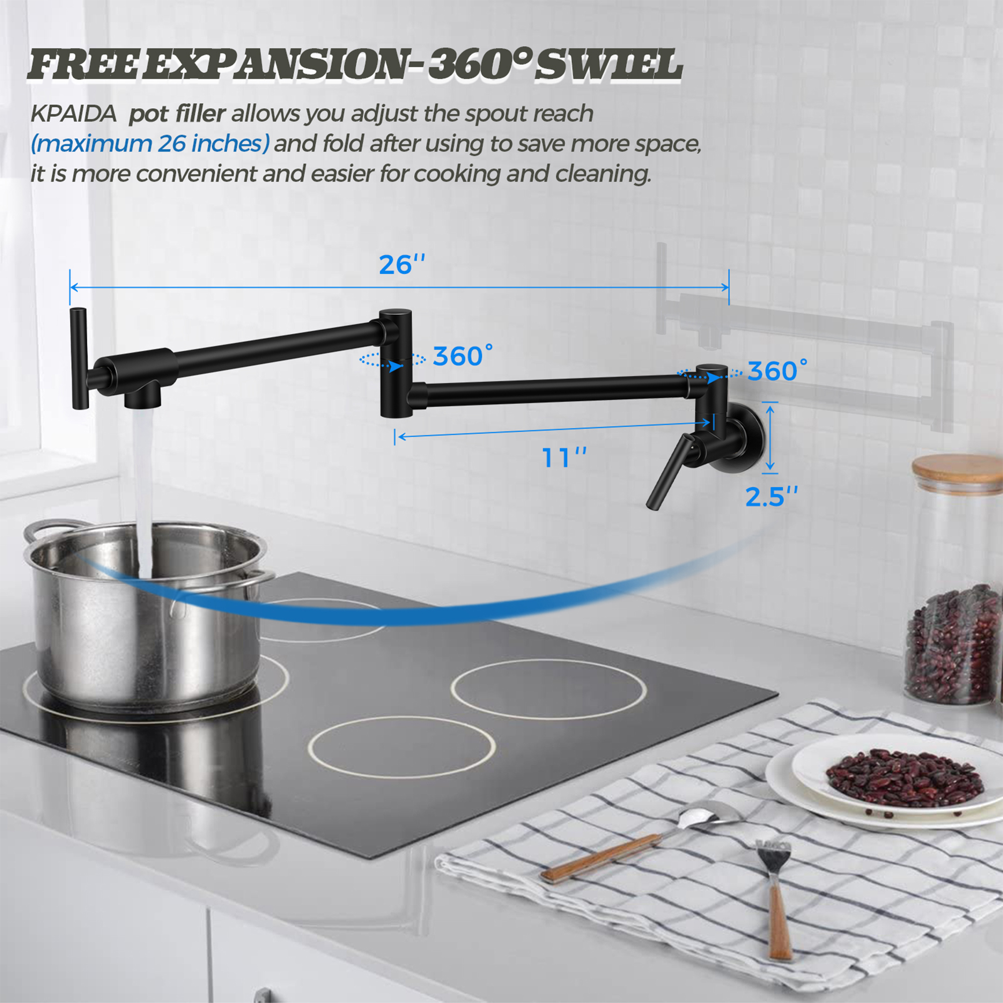 CF-25046 Black Folding Kitchen Faucet-Arrisea