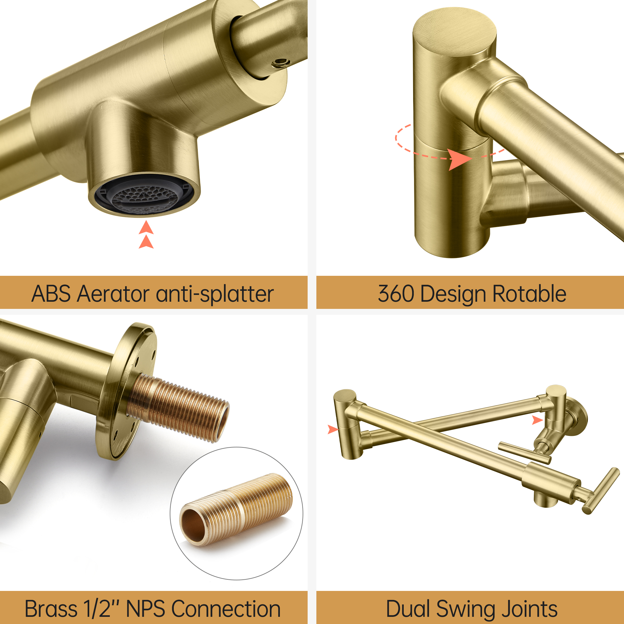 CF-25046 Gold Folding Kitchen Faucet-Arrisea