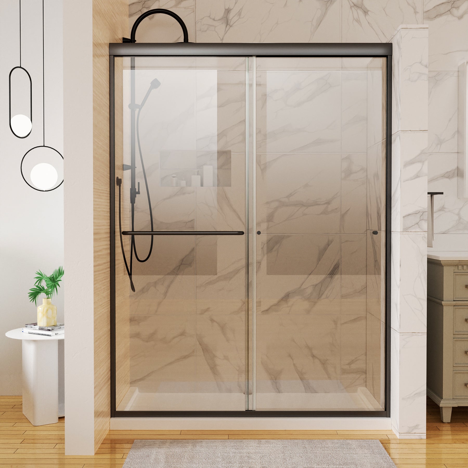 54 in. W x 72 in. H Sliding Framed Shower Door Finish with Clear Glass-Arrisea