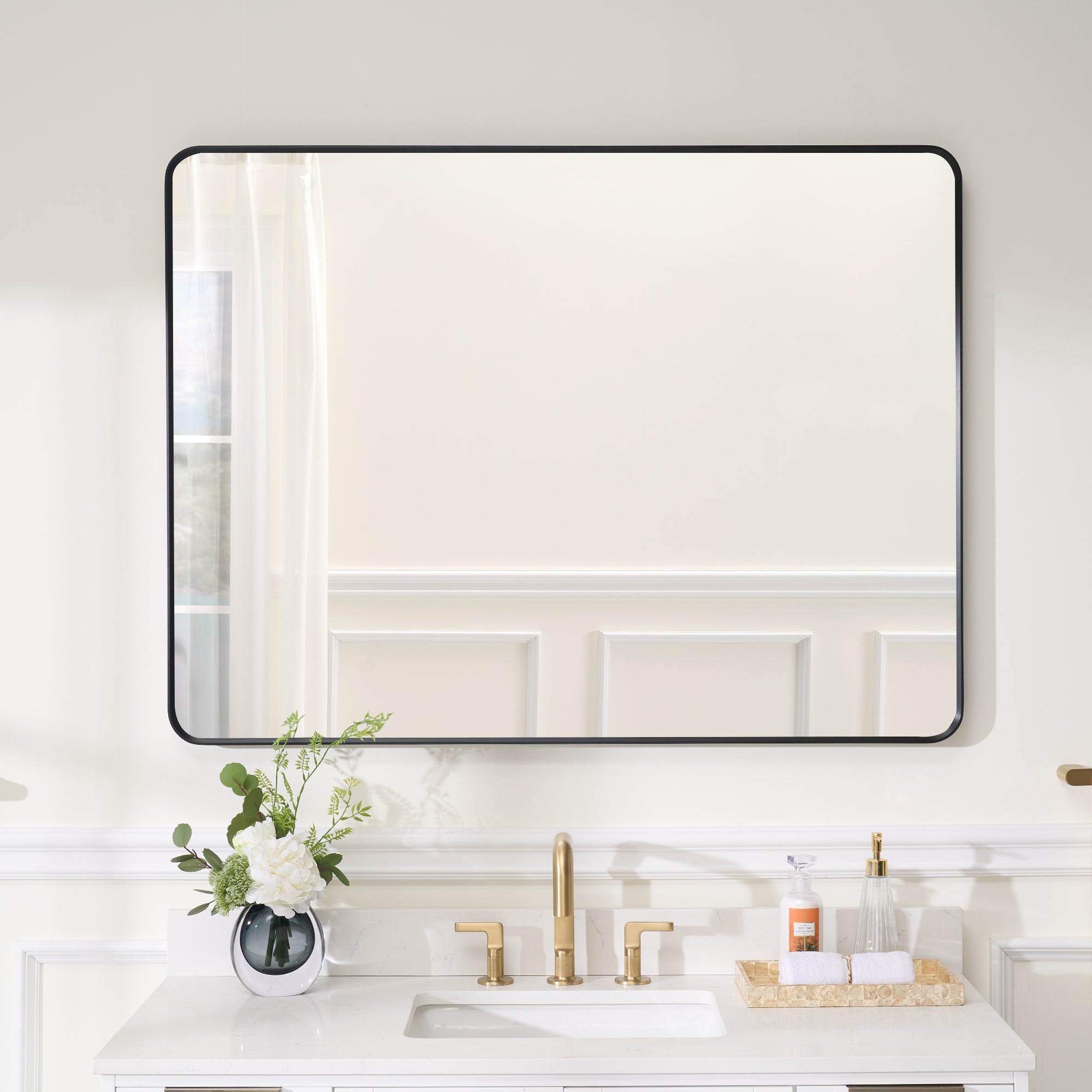 48-in W x 36-in H Black Rectangular Framed Bathroom Vanity Mirror-Arrisea