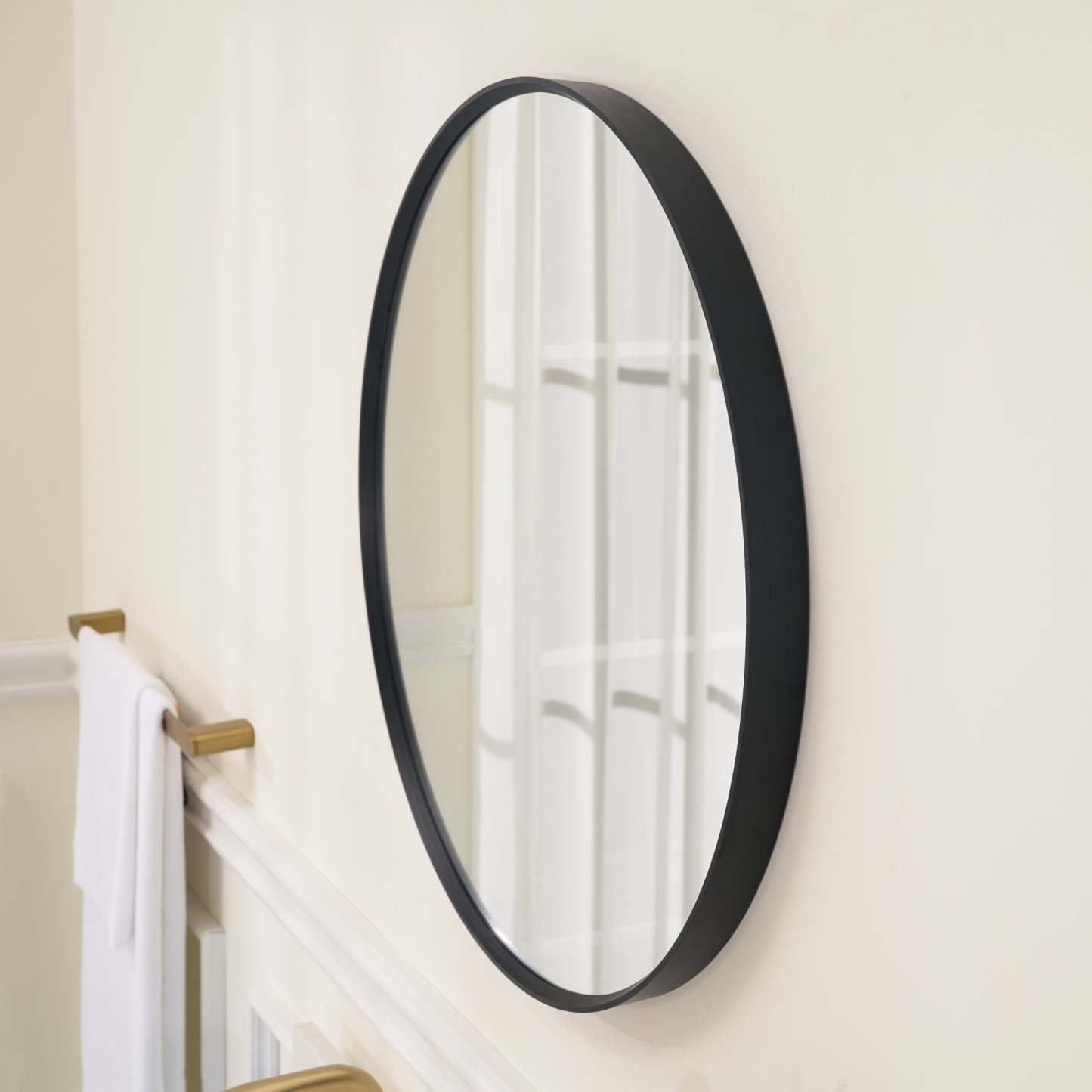 24 in. W x 24 in. H Black Modern Round Framed Aluminum Wall Mirror-Arrisea