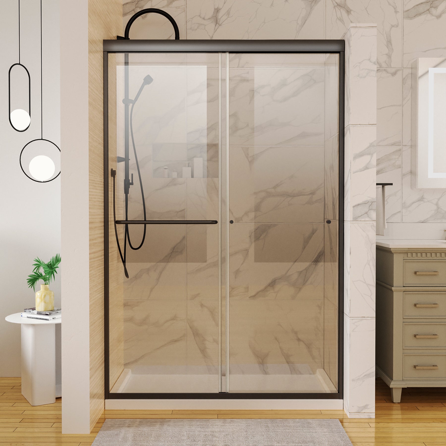 48 in. W x 72 in. H Sliding Framed Shower Door Finish with Clear Glass-Arrisea
