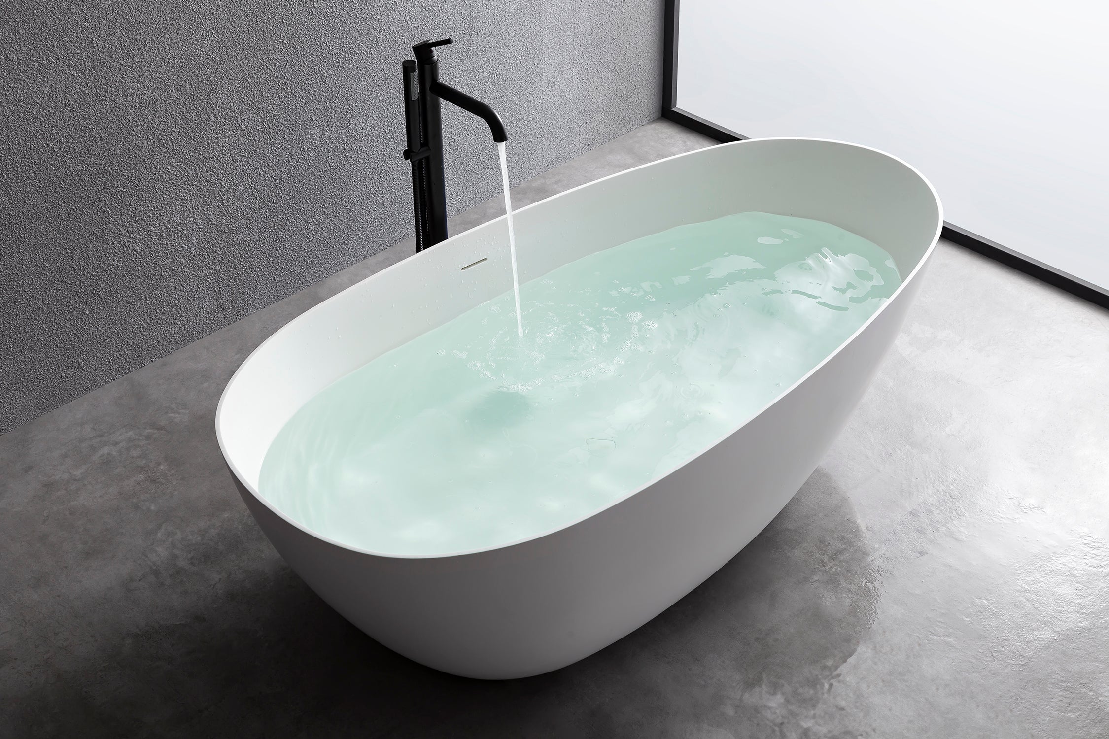 Stone Resin Solid Surface Matte Flatbottom Freestanding Bathtub in White-Arrisea