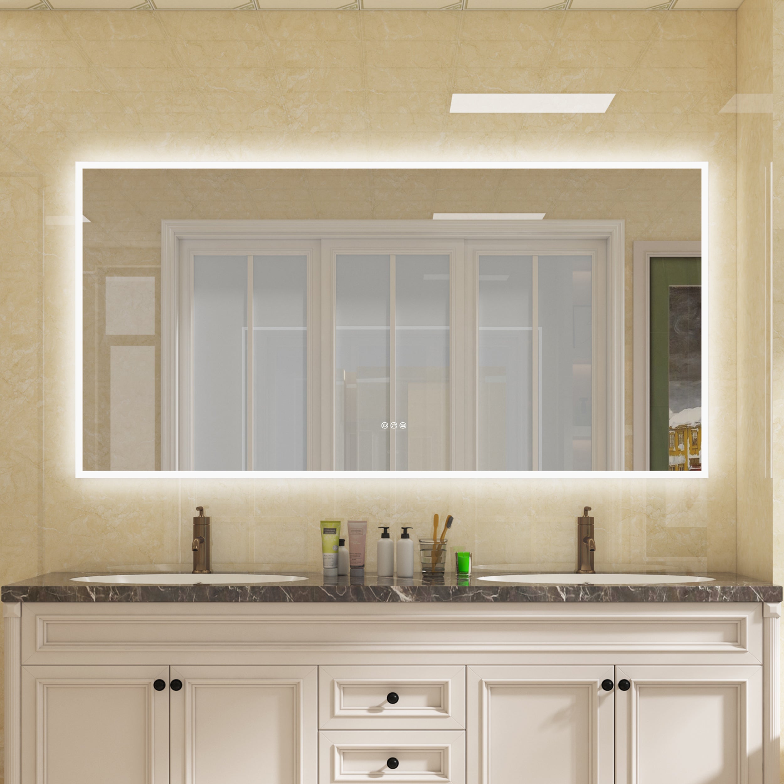 72 in. W x 36 in. H Rectangular Frameless Anti-Fog LED Light Dimmable Wall Mount Premium Bathroom Vanity Mirror-Arrisea