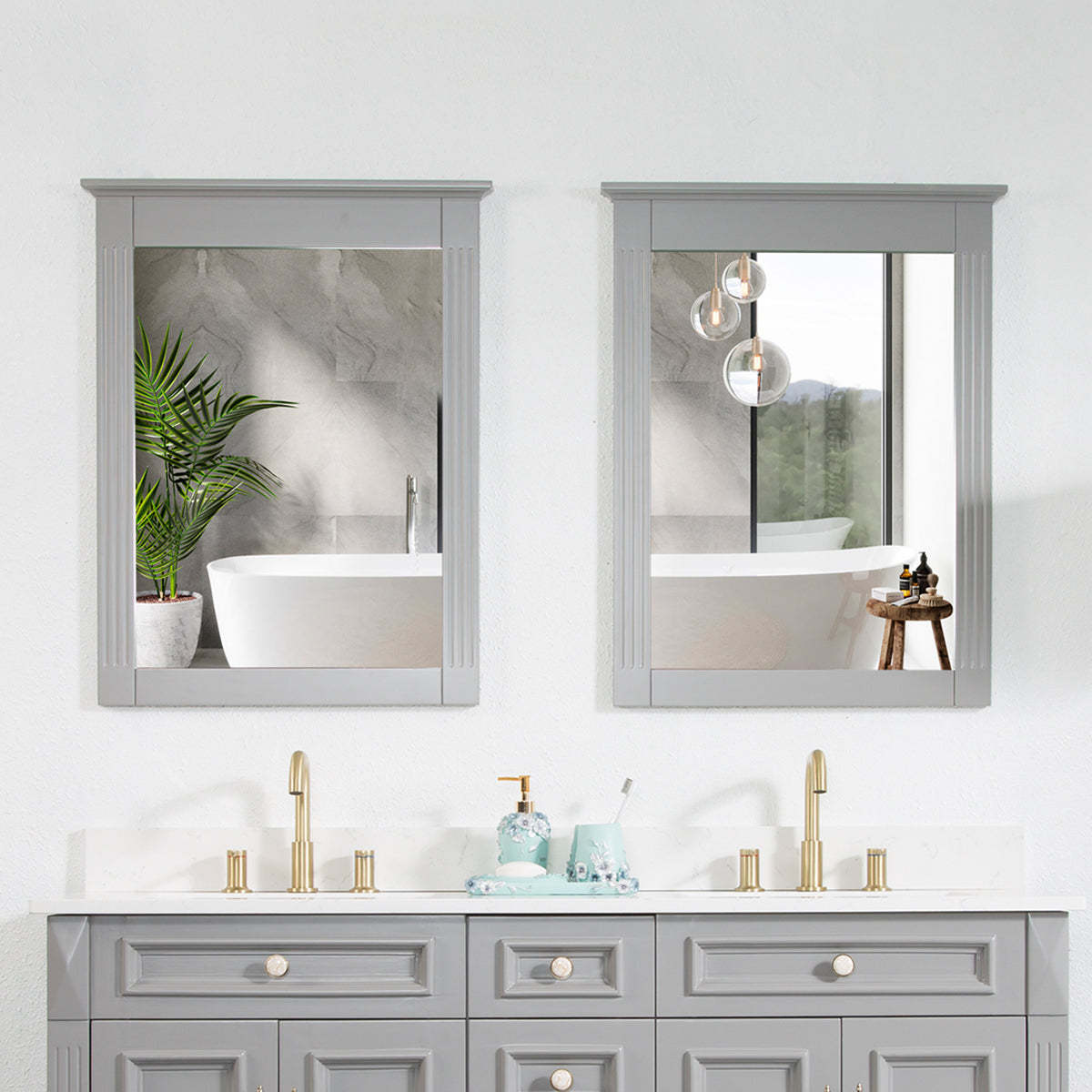 26 in. W x 33 in. H Medium Rectangular Wood Framed Wall Mount Bathroom Vanity Mirror(Set of 2)-Arrisea