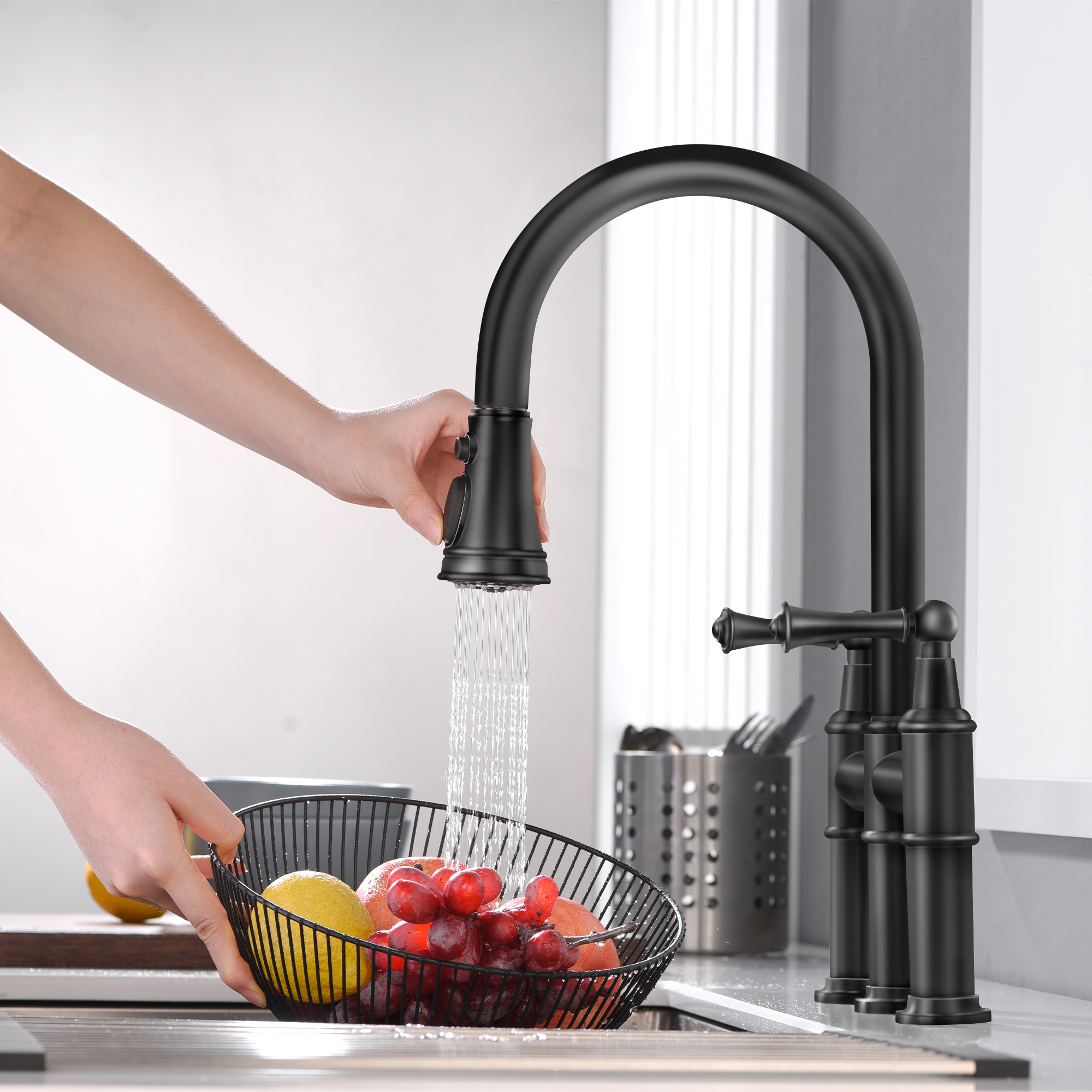 CF-15082 Black Pull Down Kitchen Faucet-Arrisea