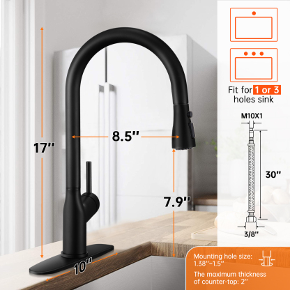 CF-15010 Black pull down kitchen faucet-Arrisea