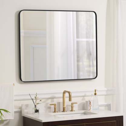 30-in W x 36-in H Black Rectangular Framed Bathroom Vanity Mirror-Arrisea