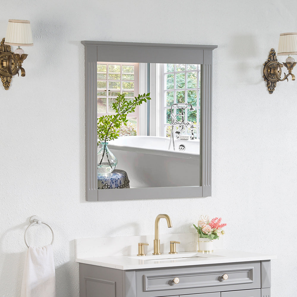 32 in. W x 33 in. H Wall-Mounted Wooden Framed Vanity Mirror Makeup Bathroom Wall Mirror-Arrisea