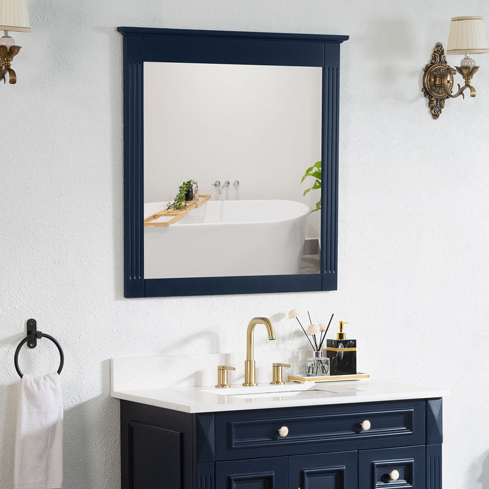 32 in. W x 33 in. H Wall-Mounted Wooden Framed Vanity Mirror Makeup Bathroom Wall Mirror-Arrisea