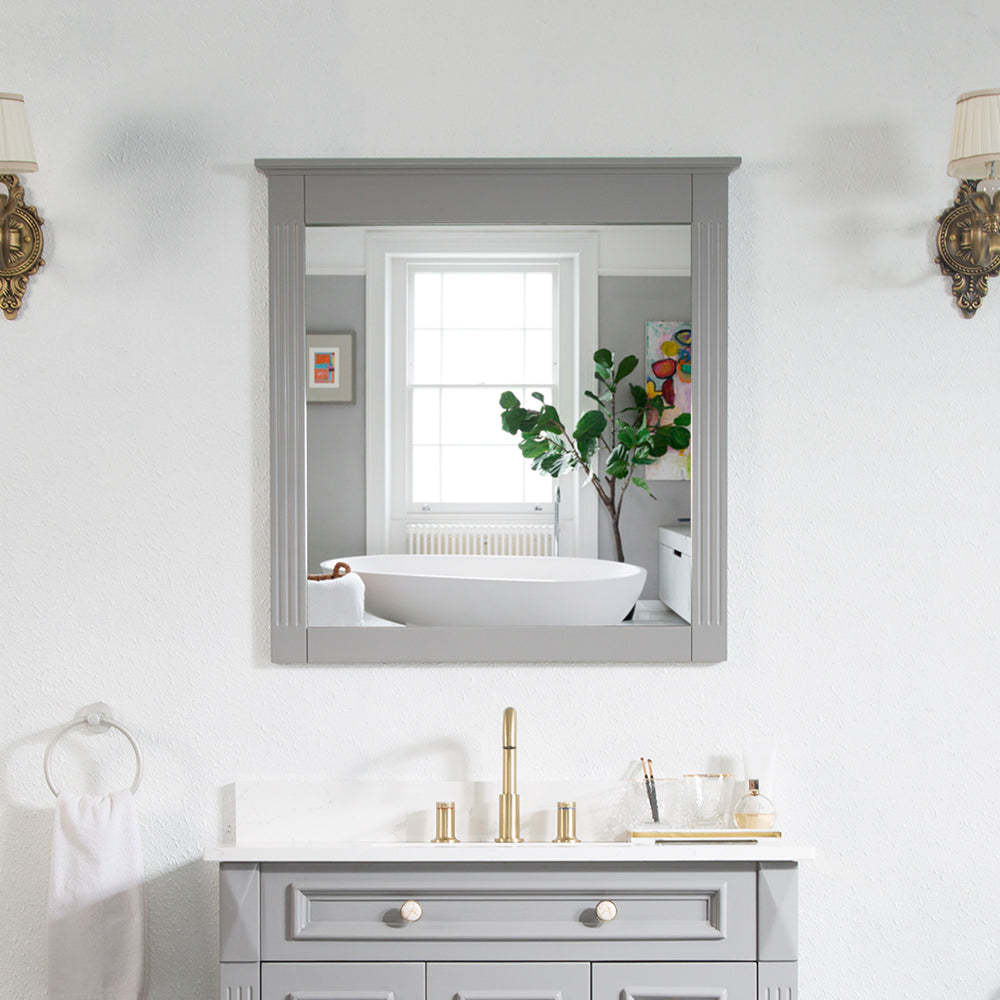 32 in. W x 33 in. H Wall-Mounted Wooden Framed Vanity Mirror Makeup Bathroom Wall Mirror-Arrisea