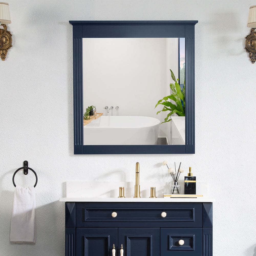 32 in. W x 33 in. H Wall-Mounted Wooden Framed Vanity Mirror Makeup Bathroom Wall Mirror-Arrisea