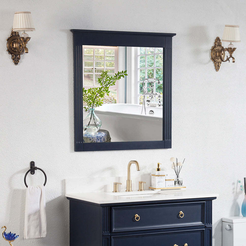 32 in. W x 33 in. H Wall-Mounted Wooden Framed Vanity Mirror Makeup Bathroom Wall Mirror-Arrisea