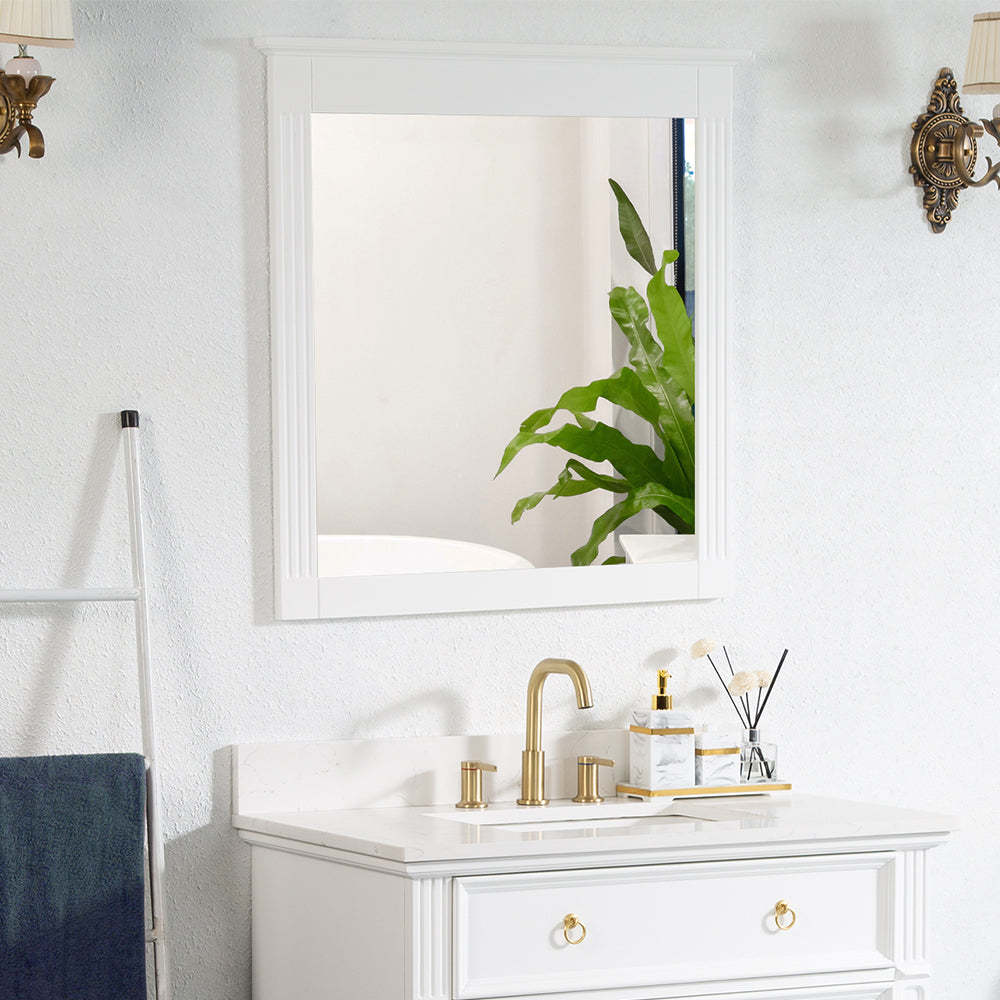 32 in. W x 33 in. H Wall-Mounted Wooden Framed Vanity Mirror Makeup Bathroom Wall Mirror-Arrisea