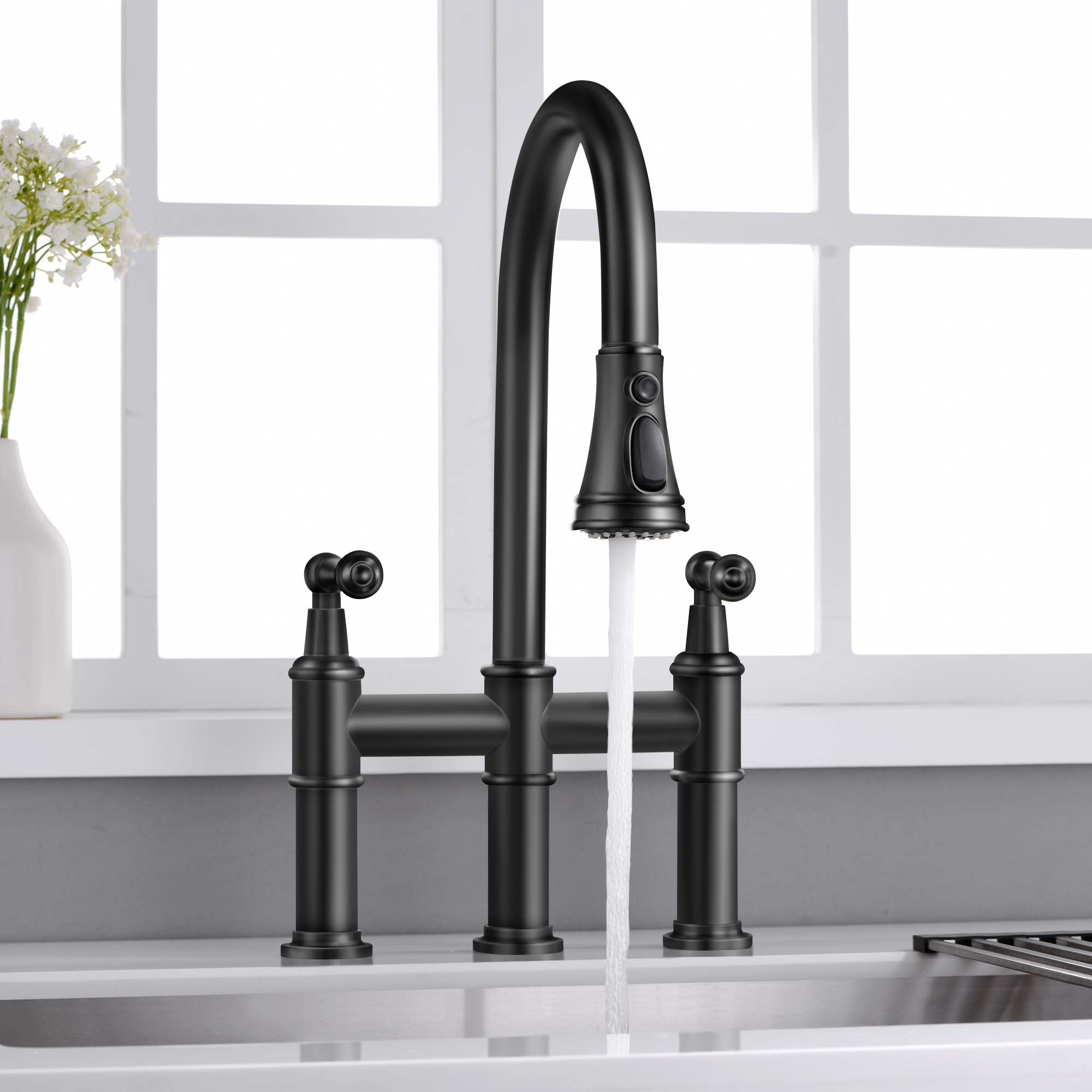 CF-15082 Black Pull Down Kitchen Faucet-Arrisea