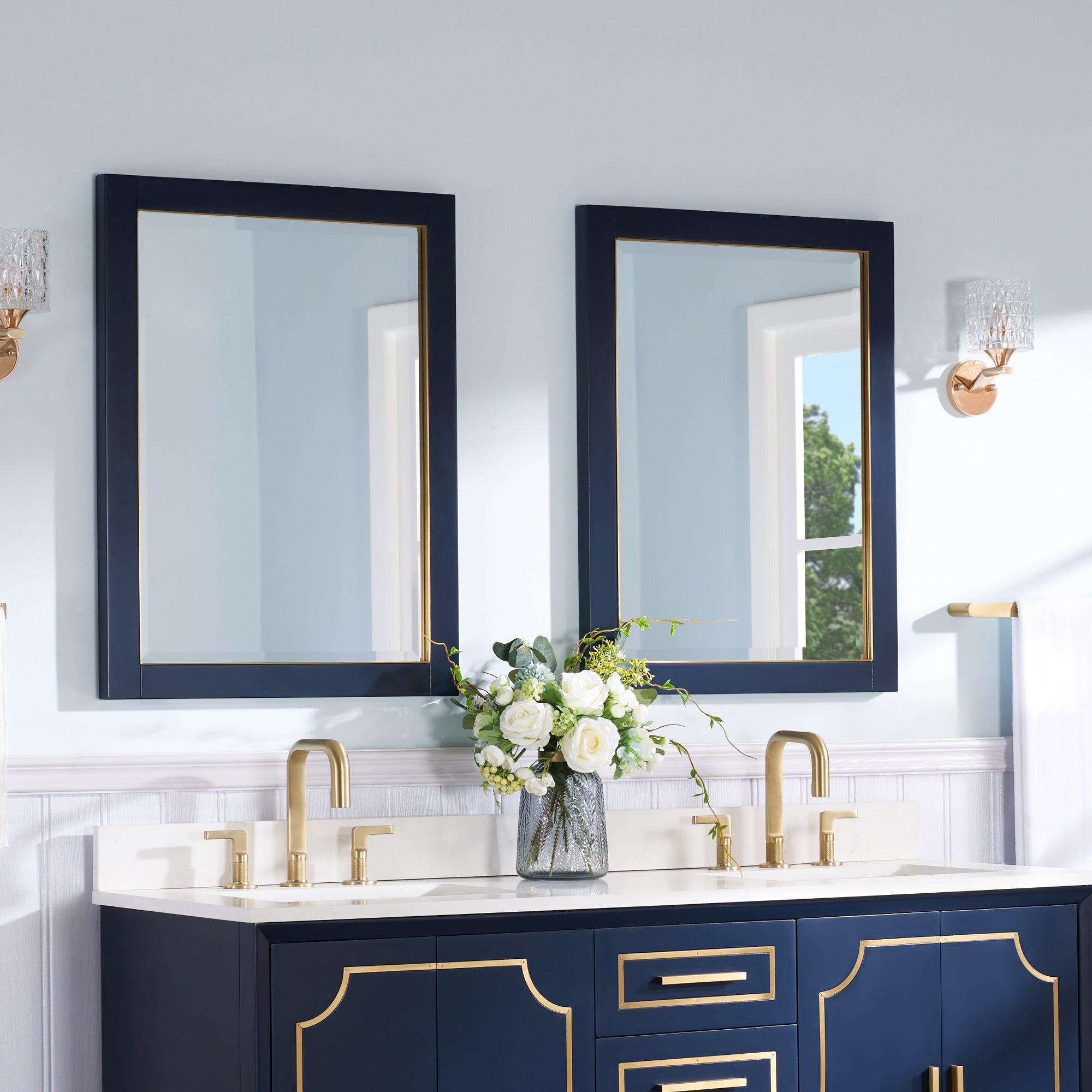 24 in. W x 32 in. H Framed Rectangular Beveled Edge Bathroom Vanity Mirror-Arrisea