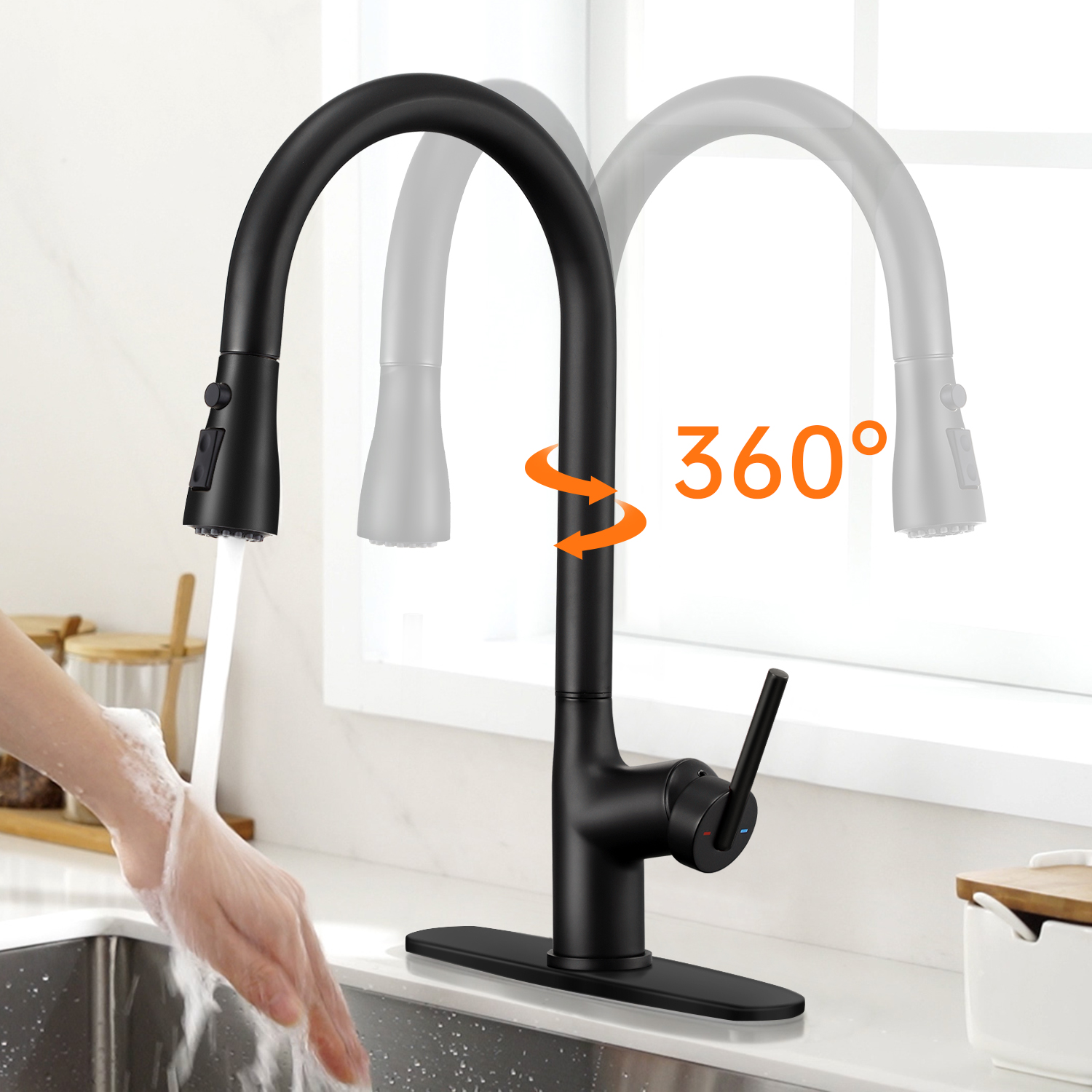CF-15010 Black pull down kitchen faucet-Arrisea
