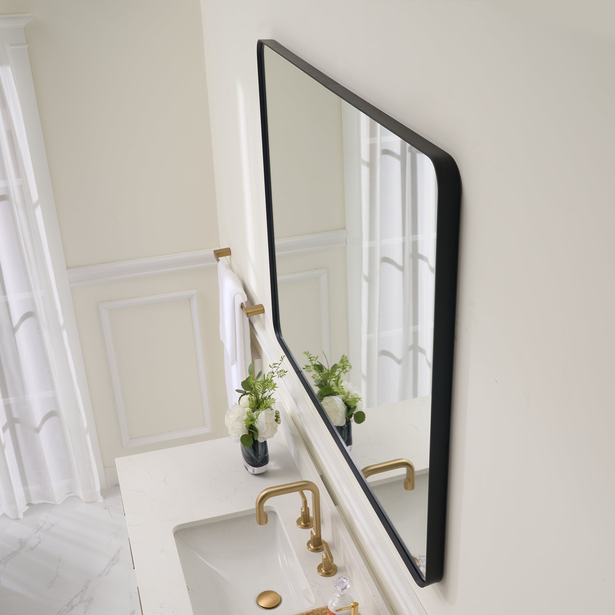 48-in W x 36-in H Black Rectangular Framed Bathroom Vanity Mirror-Arrisea