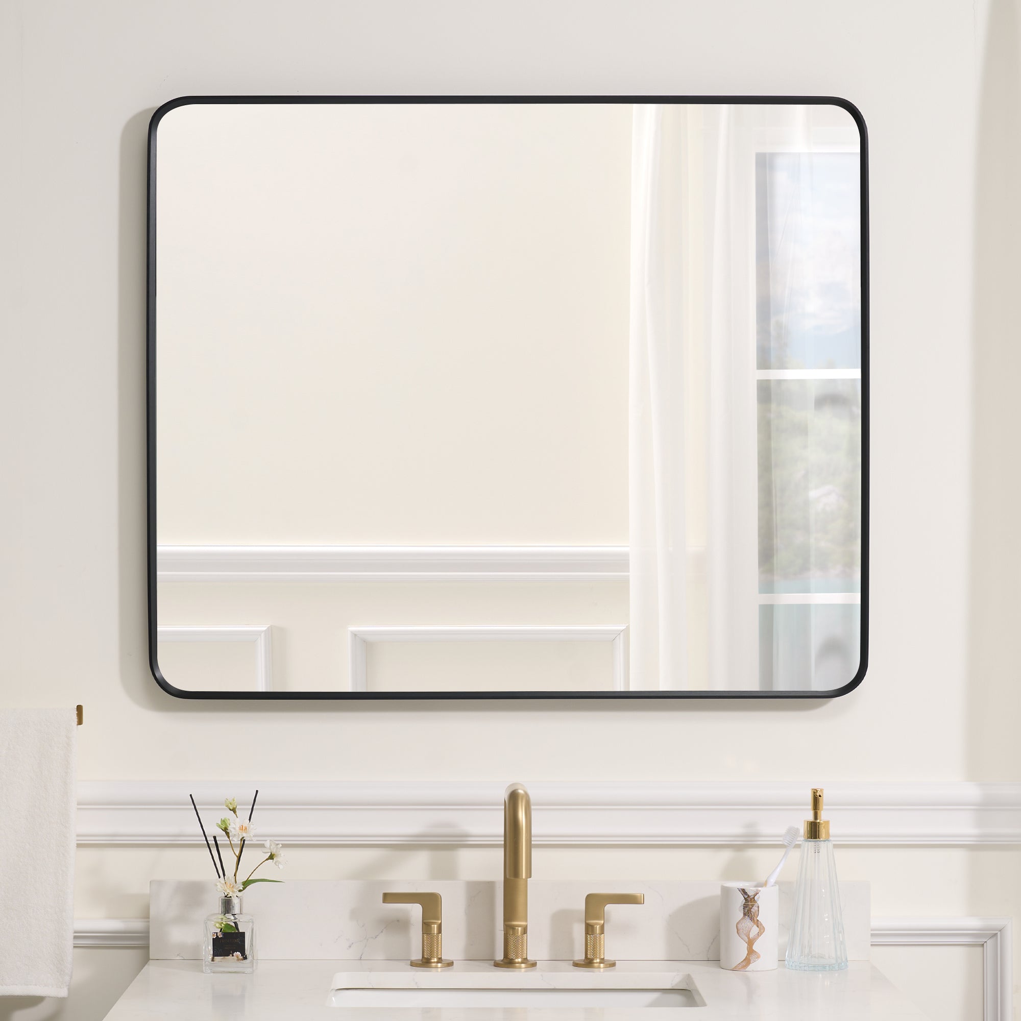 30-in W x 36-in H Black Rectangular Framed Bathroom Vanity Mirror-Arrisea