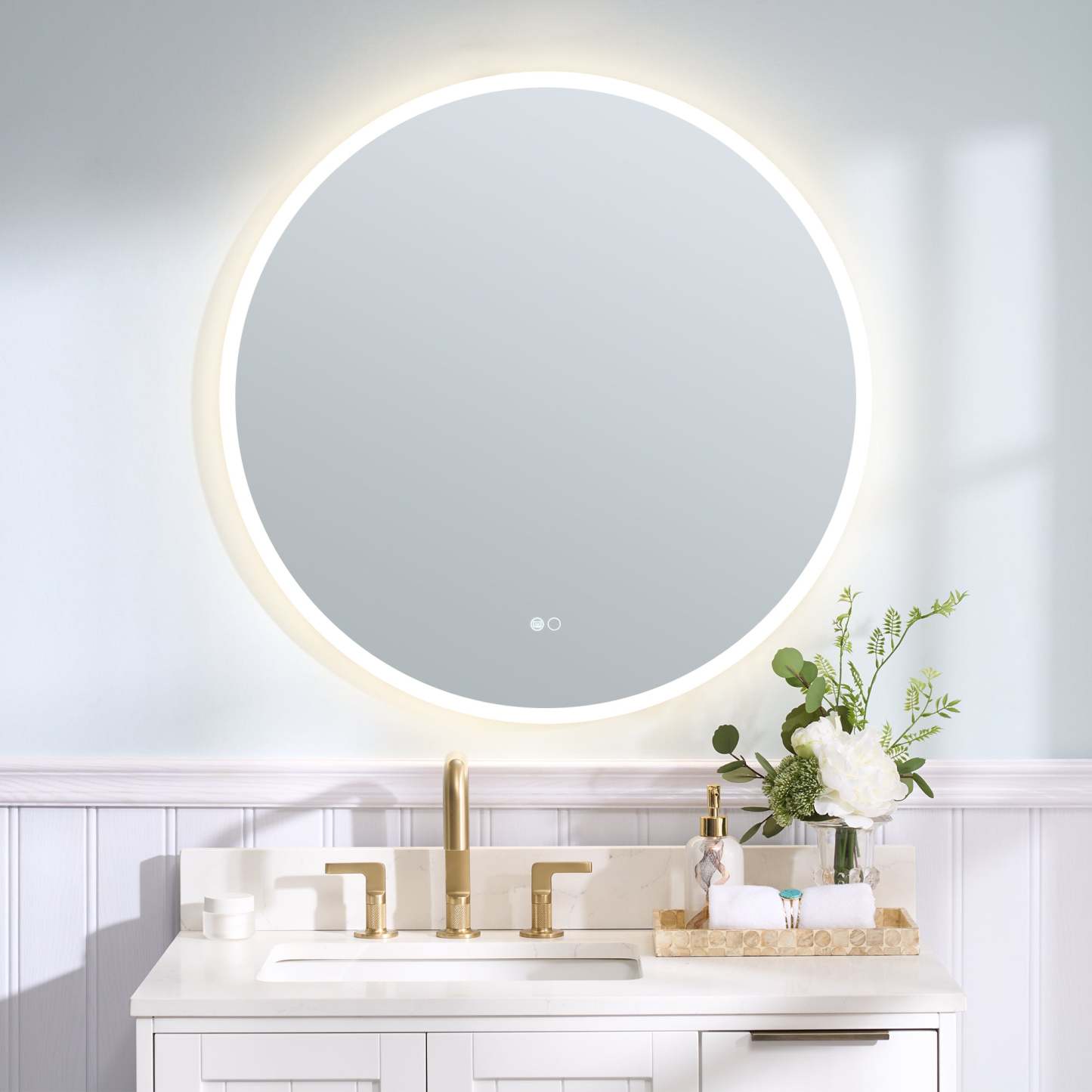 32 in. W x 32 in. H Round Frameless Anti-Fog LED Light Dimmable Wall Mount Bathroom Vanity Mirror-Arrisea