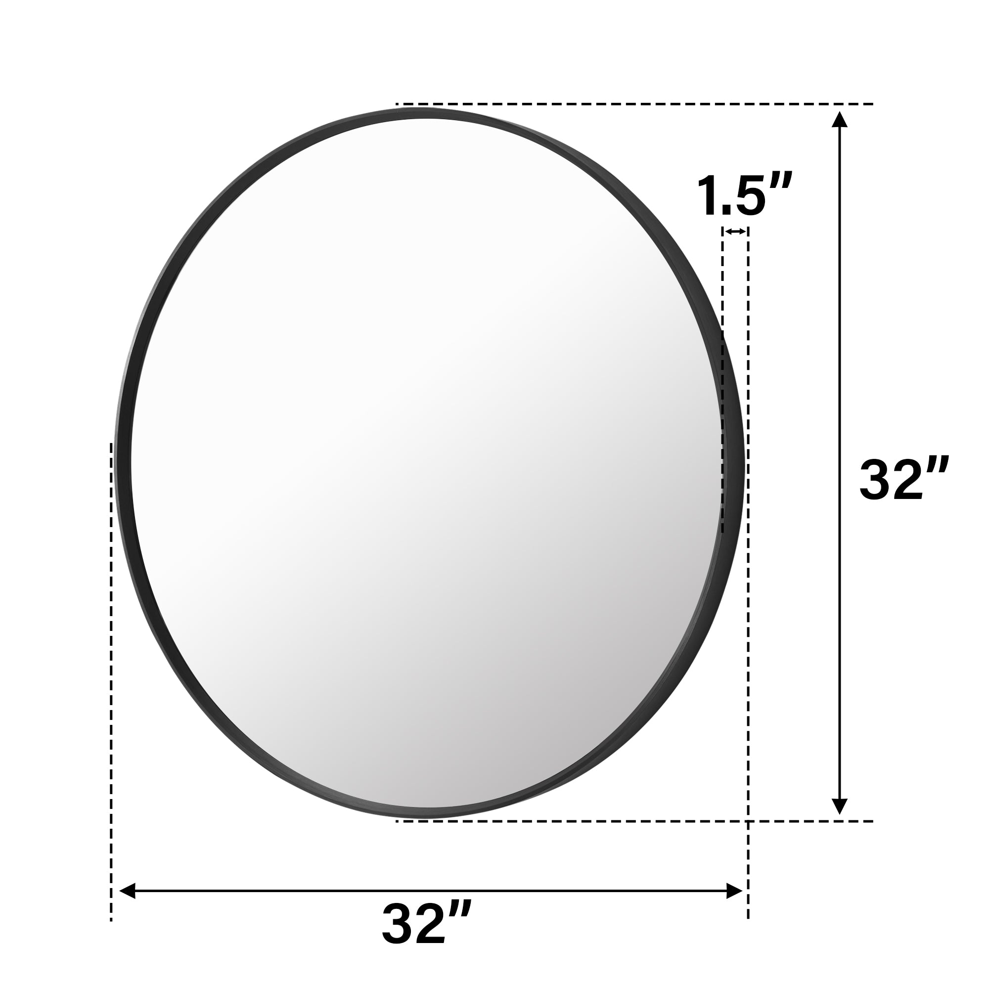 32 in. W x 32 in. H Black Modern Round Framed Aluminum Wall Mirror-Arrisea
