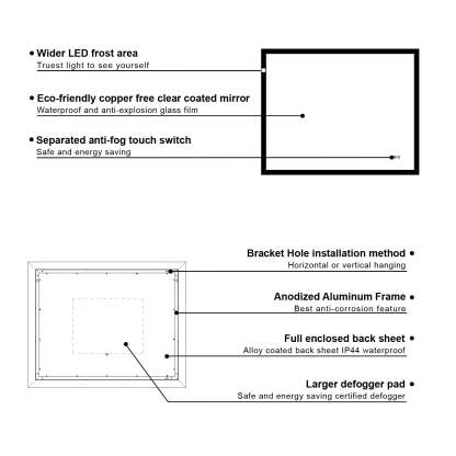 40 in. W x 32 in. H LED Light Mirror Rectangular Fog Free Frameless Bathroom Vanity Mirror-Arrisea