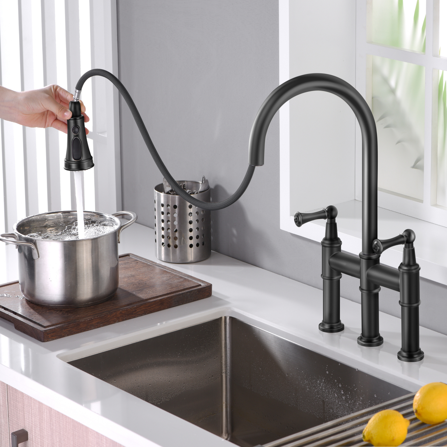 CF-15082 Black Pull Down Kitchen Faucet-Arrisea